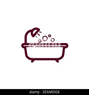 Minimalist bathtub line icon. Bathroom and hygiene isolated vector symbol for web, app, beauty, health industry, spa or hotel amenities. Stock Vector