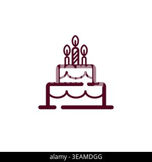 Birthday cake with candles line art icon. Minimalist party symbol Stock Vector