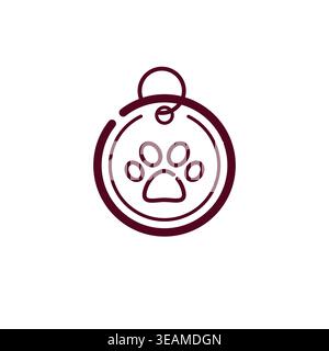 Minimalist pet ID tag vector icon for dog care store and safety. Animal identification medal Stock Vector