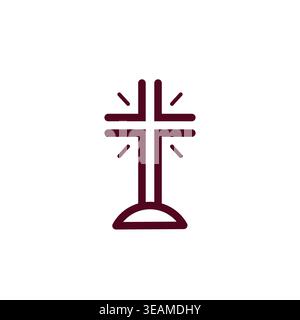 Catholic cross line icon for church and faith. Religious crucifix symbol Stock Vector