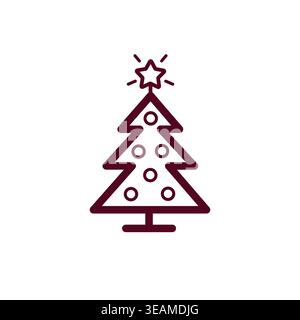 Minimalist Christmas tree line icon with star for holiday season design. Vector illustration Stock Vector