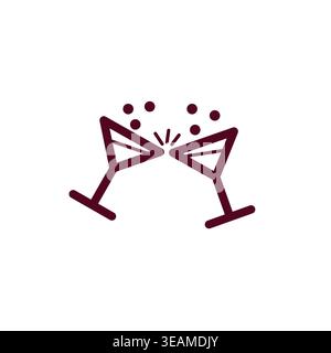 Minimalist cheers line icon with two clinking glasses for christmas new year and celebrations Stock Vector