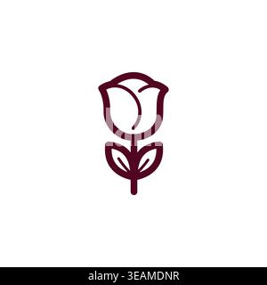 Spring rose flower line icon for valentine and mothers day. Botanical symbol Stock Vector