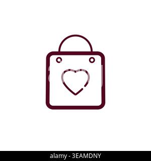 Shopping bag line icon with heart for valentine gift store and charity. Modern retail symbol Stock Vector