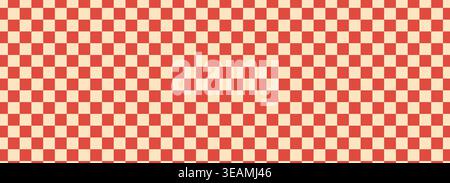 Checkerboard red background, pattern grid. Retro psychedelic checkered wallpaper. Wavy groovy chessboard surface. Distorted geometric grid. Vector illustration Stock Vector
