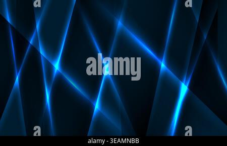 Black horizontal technology abstract background with blue neon lines. Vector illustration Stock Vector