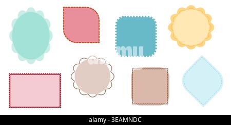 Vector set of colorful decorative frames, labels, and stickers with scalloped edges. Perfect for scrapbooking, greeting cards, and invitations. Stock Vector