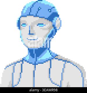 Pixel humanoid robot artificial intelligence portrait Stock Vector