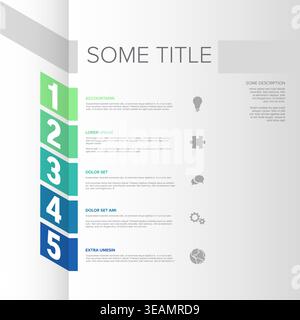 Professional business infographic template features a numbered list from 1 to 5 with color gradients. Use this infographic template for presentations Stock Vector