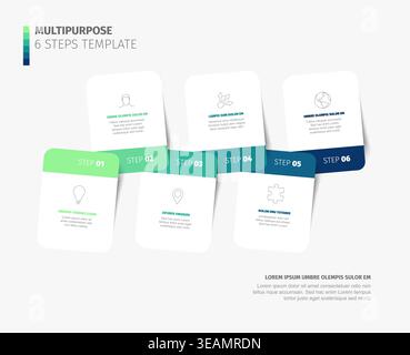 This multipurpose business infographic template features six steps for your strategy. Use this modern infographic template to visualize your complex b Stock Vector
