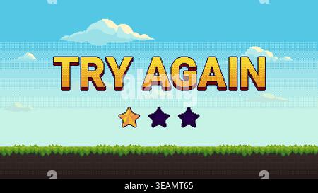 Pixel game try again one star result Stock Vector
