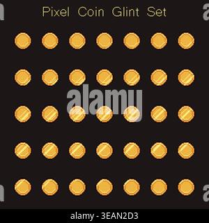 Pixel coin animation frames set with shine Stock Vector