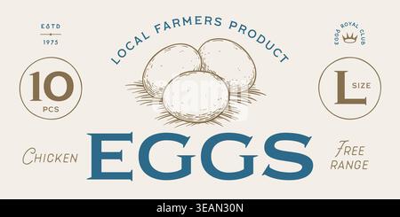 Chicken, hen with nest, eggs. Vintage artwork Stock Vector