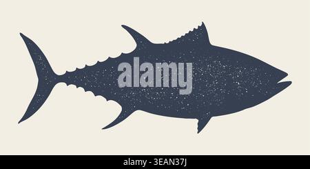 Tuna Fish, seafood, silhouette. Vintage retro print Stock Vector