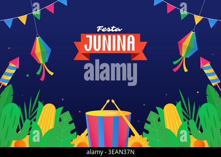 festa junina background illustration in gradient design style Stock Vector