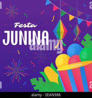 festa junina illustration in gradient design style Stock Vector