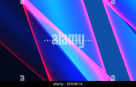 Vibrant neon triangles against dark abstract background, sharp cyan and magenta beams intersect in diagonal formation, luminous dynamic gradient glow Stock Vector