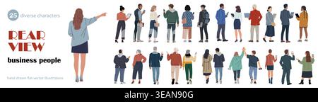 Rear view set of diverse business people  Stock Vector