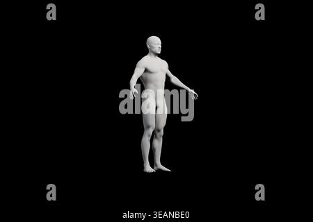 A detailed 3D render of a mannequin figure in a studio setting, ideal for fashion or design reference. Stock Photo