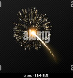 A radiant golden firework burst with a trailing sparkler and glowing center, evoking celebration, excitement, and festive light effects against Stock Vector