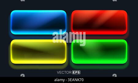 Collection of vibrant glowing neon buttons. Perfect for modern UI designs, web elements, or futuristic backgrounds. Vector illustration Stock Vector