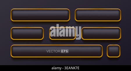 Elegant golden UI buttons and frames. A versatile vector set with glowing accents for text and design elements. Vector illustration Stock Vector
