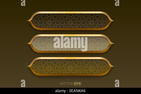 Elegant Golden Banners with Islamic Geometric Pattern on a brown background, ideal for luxurious design. Vector illustration. Stock Vector