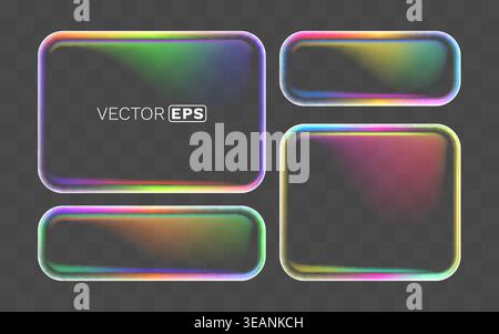 Realistic glass frames and buttons set on a transparent background. Perfect for UIUX design and web elements. Vector illustration Stock Vector