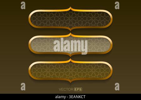 Elegant Golden Banners with Islamic Geometric Pattern on a brown background, ideal for luxurious design. Vector illustration. Stock Vector