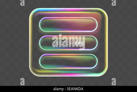 Realistic glass frames and buttons set on a transparent background. Perfect for UIUX design and web elements. Vector illustration Stock Vector