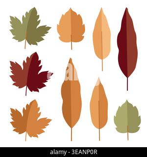 Hand-drawn autumn leafs illustrations, maple leaf, linden tree, alder, ash for packaging and fall vibes cozy projects Stock Vector