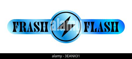 Flash hologram retro Y2K sticker or patch. Gradient chrome hologram retro label, metallic color holographic Y2K vector sticker. Reflective iridescent tag with lightning bolt and typography Stock Vector