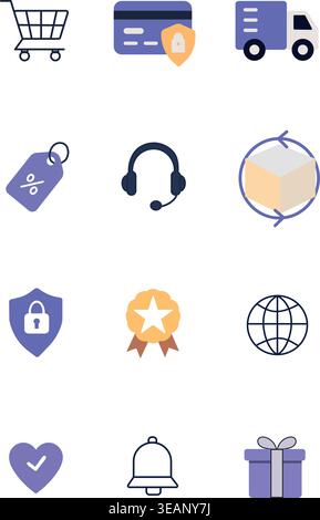 Online Shopping and Delivery Icons Set – E-commerce, Shipping and Logistics Stock Vector