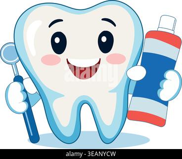 Tooth and Toothpaste Illustration – Dental Care and Oral Hygiene Concept Stock Vector