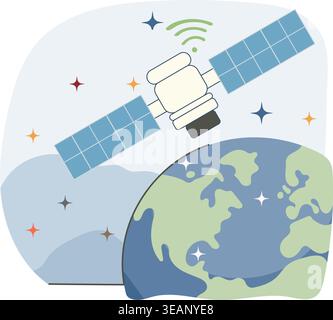Earth with Satellites in Space – Global Communication Illustration Stock Vector