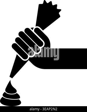 Pastry bag in hand for extraction cream squeeze icing icon black color vector illustration image flat style simple Stock Vector
