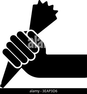 Pastry bag in hand for extraction cream squeeze icing icon black color vector illustration image flat style simple Stock Vector