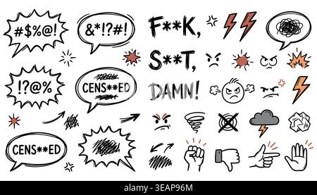 Set of hand drawn elements doodle comics isolated on white background.  Stock Vector