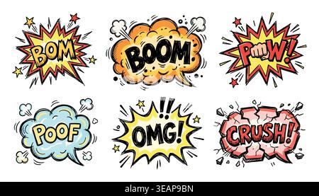 Set of hand drawn elements doodle comics isolated on white background.  Stock Vector