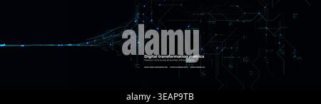 Digital transformation metrics background, glowing data network. Metrics dashboard hero banner for SaaS analytics, KPI reporting, business Stock Vector