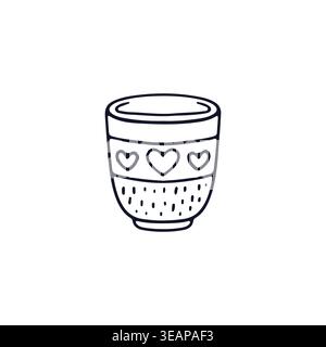 Hand drawn doodle black line art ceramic Chinese tea cup icon vector illustration Stock Vector