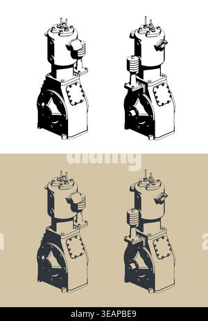 Air compressor isometric stylized vector illustrations Stock Vector