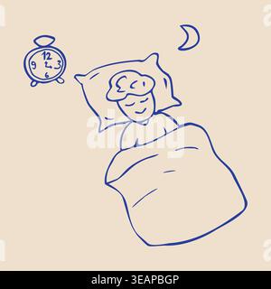 Peaceful sleep at night doodle illustration healthy sleep routine and rest concept Stock Vector