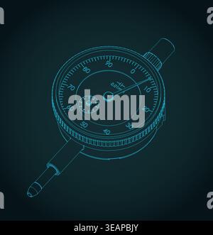 Precision diameter gauge isometric blueprint stylized vector illustration Stock Vector