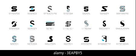 S Logo Letter Set AI Software System Identity Style, Digital Techno Innovation Startup Company Branding. Science Security Service Corporate Branding Stock Vector
