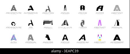 Modern Logo Design Icon Letter A Set for Brand Sign. Business Typographic Shape Graphic Design, Corporate Business Startup, Company Emblem Template Stock Vector
