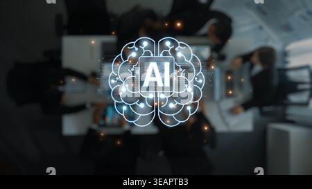 This image showcases a business meeting focusing on artificial intelligence as a concept, highlighting technology role in collaboration and innovation Stock Photo