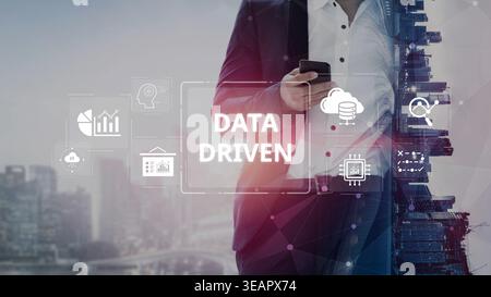 Data-driven decision-making empowers business through analytics, datum collection, and AI systems. Data driven tools support cloud data processing and Stock Photo