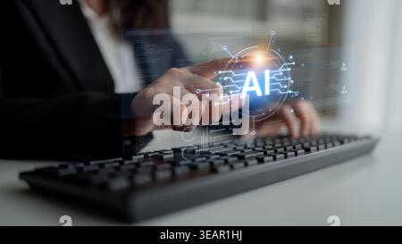 Futuristic software development concept featuring AI pair programmer, automated AI code generation, and real-time AI debugging. Ideal for DevOps and Stock Photo