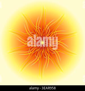 Hot sunny mandala. Positive energy of the sun. Sun vector illustration. Red yellow summer decor. Ethnic style design element Stock Vector